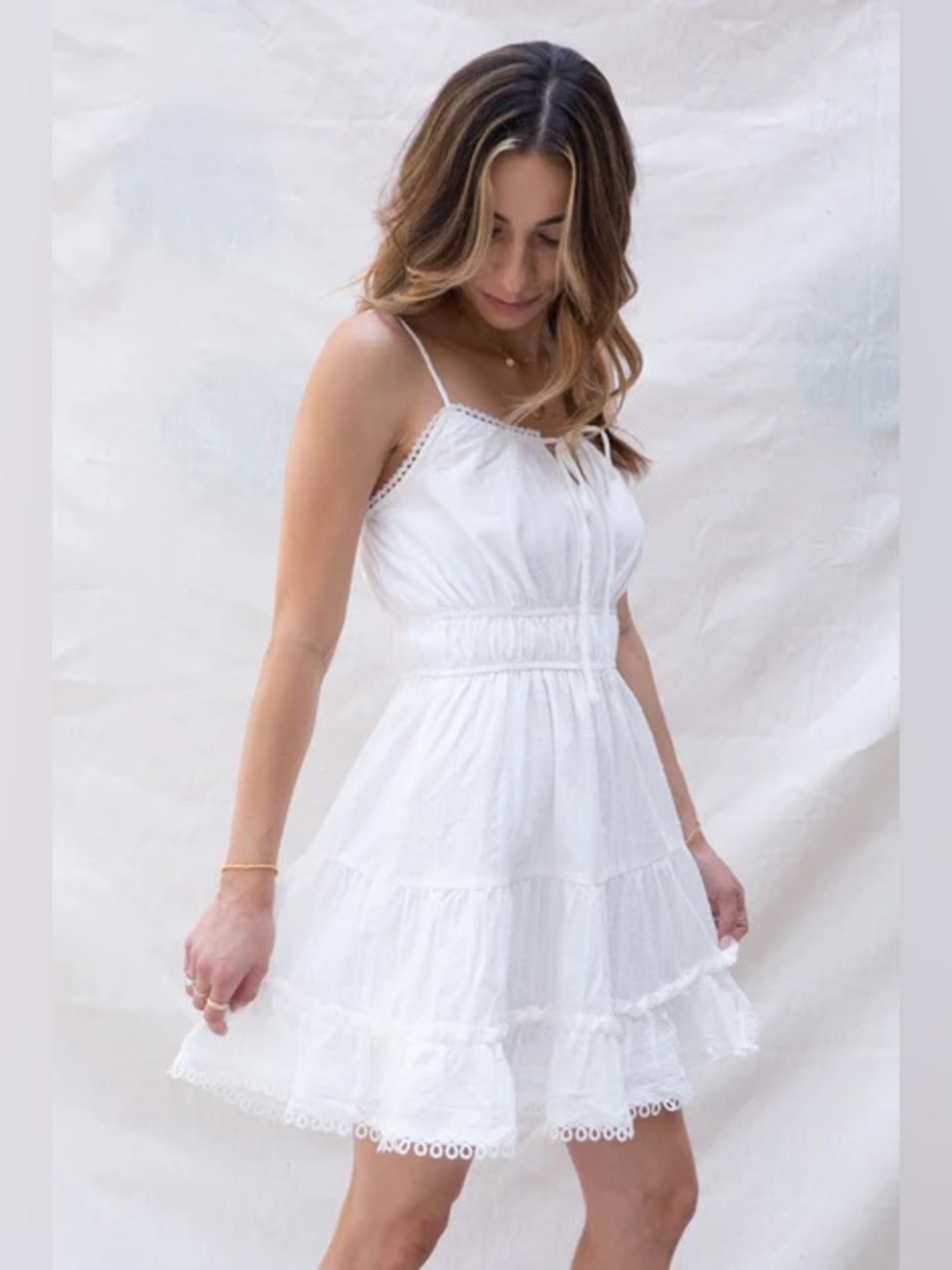 Lost + Wander Heavenly Kayla Tiered Hem Mini Dress White NWT - Picture 3 of 7